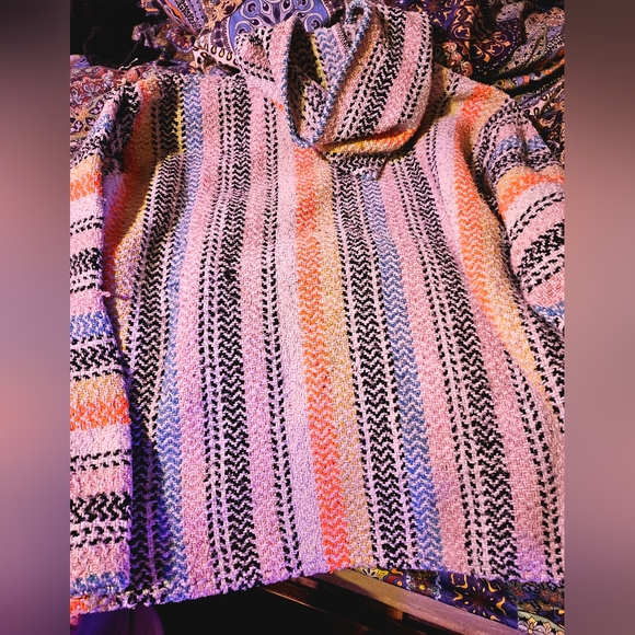 EARTH RAGZ Jacket Unisex Medium Mexican Style Blanket Pullover Rug Poncho Hoodie - Picture 5 of 5